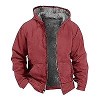 Mens Winter Full Zip Hoodies Fashion Hooded Sherpa Fleece Jackets Warm Plush Outdoor Athletic Jacket with Pockets