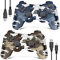 PS3 Controller Wireless 2 Pack, Upgraded Joystick Controller for PS3 with Double Shock, Motion Control (Camo Brown and Camo Blue)