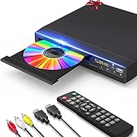 DVD Player, HDMI Region Free DVD Players for Smart TV, 1080P Upscaling, USB Input, HDMI/RCA Output Cable Included, Breakpoint Memory, Built-in PAL/NTSC, CD Players for Home