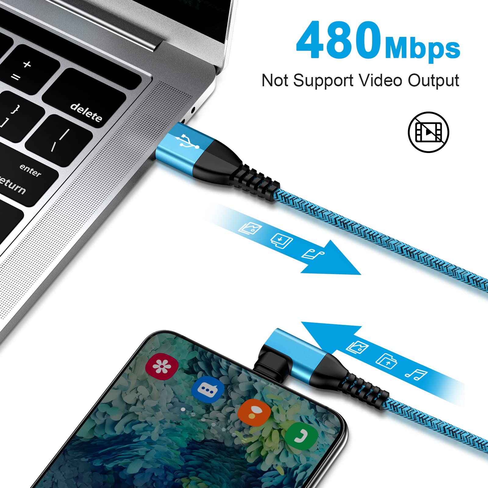 Car Android Auto USB C Cable Right Angle Type C Fast Charger C Cord USB A to USB C Charger Cable 90 Degree Fast Charging for Samsung Galaxy A23/A54/A14/A53/A13/A03S/A24/A34/S23 Ultra/S22 Ultra/S21/S10