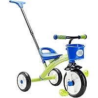 GOMO Kids Tricycles for 2 Year Olds, 3 Year Olds & Kids 1-6, Big Wheels Baby Bike Toddler Bikes - Trikes for Toddlers with Push Handle (Green/Blue)