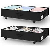 punemi Under Bed Storage With Wheels & Adjustable Dividers, 31.5x17x7.9 inch High Underbed Storage Containers [50L] W/Clear Window & Metal Bottom Support, Shoe Clothes Storage Organizer Bin, 2 PCS