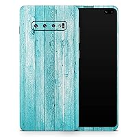 Trendy Blue Abstract Wood Planks Vinyl Decal Wrap Cover Compatible with Samsung Galaxy S10 Plus (Screen Trim and Back Skin)