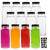 8.5 OZ Glass Drink Bottles, Set of 12 Vintage Glass Water Bottles with Lids, Great for storing Juices, Milk, Beverages, Kombucha and More (Labels and Sponge Brush Included)