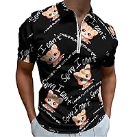 I Have Plans with My Cat Men's Zippered Polo Shirts Short Sleeve Golf T-Shirt Regular Fit Casual Tees