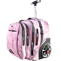 Rolling Backpack, 22 Inch Backpack with Wheels for Women, Large Wheeled Backpack with Large Capacity for Travel, Waterproof Roller Backpack with Laptop Compartment (Pink)