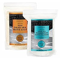 5 lbs Raw Dead Sea Bath Salt in Resealable Pack with RAW Magnesium Flakes Bath Salt 3 LB Resealable Pack - Mineral Soak for Leg Discomfort, Stress Relief, Headaches