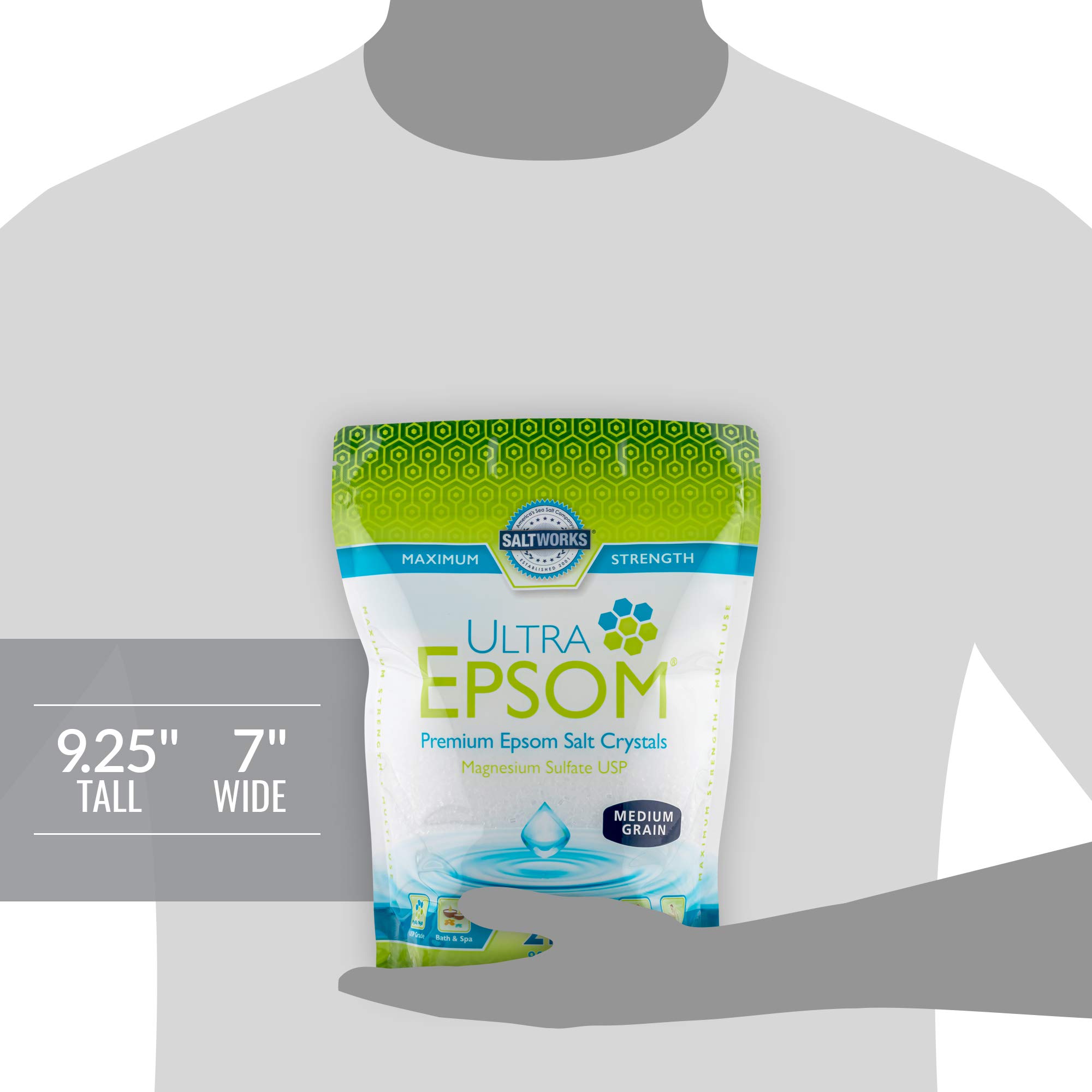 SaltWorks Ultra Epsom Premium Bath Salt, Medium Grain, 2 Pound Bag