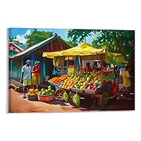 Caribbean Folk Art Poster Caribbean Market Selling Fruits West Indies Market Night Scene Painting Art Poster (1) Canvas Poster Wall Art Decor Print Picture Paintings for Living Room Bedroom Decoration