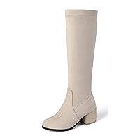 Women Soft Breathable Suede Nubuck side zip Knee High chunky Heel cold-weather boot