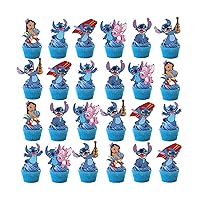48Pcs Lilo for and Stitch Birthday Cake Cupcake Decoration Stitch Theme Cupcake Topper for Kids Party Supplies