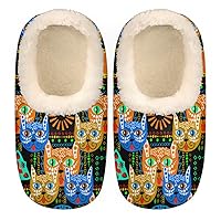 Ethnic Cat Face Women's Slippers, Animal Soft Cozy Plush Lined House Slipper Shoes Indoor Non-Slip Slippers for Girls Boys Teenager