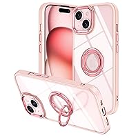 LONTECT for iPhone 15 Case Shockproof Slim Fit Rugged Drop-Resistant Full Body Crystal Clear Hard PC Protective Cover with Ring Stand Case for iPhone 15 6.1 2023,Rose Gold