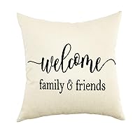 Ogiselestyle Farmhouse Pillow Covers with Welcome Family and Friends Quotes Decorative Cotton Linen Cushion Case for Sofa Couch (18