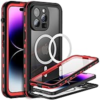 BEASTEK iPhone 14 Pro Max Waterproof Case, TRE Series MagSafe Shockproof Dustproof IP68 Case with Built-in Screen Protector Mag Safe Anti-Scratch Magnetic Cover, for iPhone 14 Pro Max (6.7'' Red)