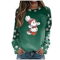 Womens Christmas Tops Casual Long Sleeve Oversized Sweatshirt Crew Neck Snowman Print Shirt Cute Sexy Pullover