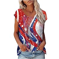 American Flag Shirt Women's Cap Sleeve T Shirts 4th of July Gift T-Shirt Summer Casual Tops American Proud Blouses