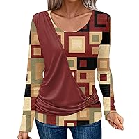 Long Sleeve Shirts For Women 2023 Christmas Printed Pullover Fake Two-Piece Stacked Crewneck Tops Fall Regular Tops