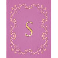 S: Modern, stylish, capital letter monogram ruled composition notebook with gold leaf decorative border and baby pink leather effect. Pretty with a ... use. Matte finish, 100 lined pages, 8.5 x 11.