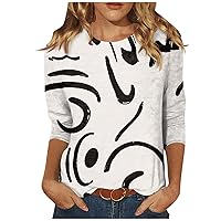Petite Tops for Women 3/4 Sleeve Round Neck T-Shirt Fashion Striped Print Fall Shirts Comfy Graphic Tees Blouses