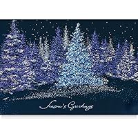 25 Personalized Christmas Cards with Foil-Lined Envelopes (Sparkling Pines), For Business or Consumer