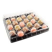 Restaurantware 13.2x13.2x2 Inch Macaron Containers,100 Shockproof Macaron Boxes-Fits 48 Macarons,With Clear Lids,Black Plastic Macaron Packaging,Use At Bakeries or Parties,For Displaying or Gifting