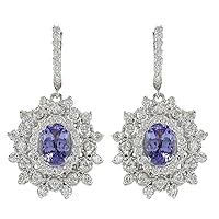 5.48 Carat Natural Blue Tanzanite and Diamond (F-G Color, VS1-VS2 Clarity) 14K White Gold Luxury Drop Earrings for Women Exclusively Handcrafted in USA