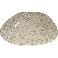 Genuine Suede Kippah with 4 Sections, Embossed Stars of David Design