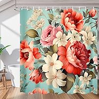 Peony Roses Shower Curtain for Bathroom Decor, Floral Flower 72x72in Bath Curtains, Waterproof Bathroom Curtains with Hooks for Bathtubs