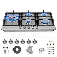30 Inch Gas Cooktop with 5 Italy Defendi Burners, Food-grade Stainless Steel Built-In Gas Hob, LPG/NG Convertible, 6 Metal Knob, Thermocouple Protection (Slot knob new)