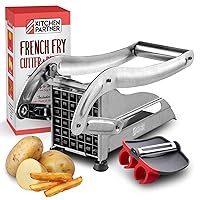 Kitchen Buddy - Easy French Fry Cutter - Stainless Steel Vegetable & Potato Slicer - 2 Blade Inserts - Extra Peeler - For Natural Fries At Home - Cut Thick or Thin - Durable Dishwasher Safe Chopper