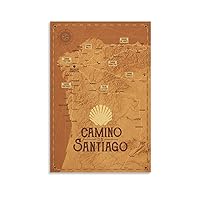 KRISHNALEELA Vintage Camino Santiago Map Poster Canvas Poster Wall Art Decor Print Picture Paintings for Living Room Bedroom Decoration 08x12inch(20x30cm)