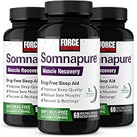 FORCE FACTOR Somnapure Muscle Recovery Sleep Aid for Adults with Melatonin 5mg, Holy Basil, and L-Theanine, Supplement for Sleep Support, Muscle Soreness Relief, & Muscle Recovery, 180 Caps, 3-Pack