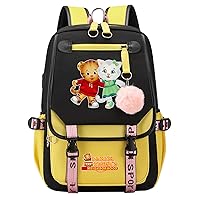 Student Large Capacity Bookbag Daniel The Tiger Graphic Laptop Daypack with USB Charger Port Canvas Knapsack