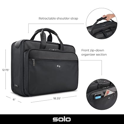 Solo Paramount 16 Inch Laptop Briefcase with Retractable Shoulder Strap, Black