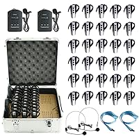 EXMAX® EXD-6824 2.4G Hands-free Audio Tour Guide System with 9999 Channel ID for Interpreter to Simultaneous Interpretation,for Tour Guide to travel(2 Transmitters 30 Receivers & 32-slot Charge Case)