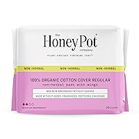The Honey Pot Company - Non-Herbal Regular Flow Pads with Wings - Organic Pads for Women - Cotton Cover, & Ultra-Absorbent Pulp Core - Feminine Care - 20 ct