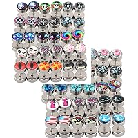 30PCS 8mm Stainless Steel SilverTapers Cheater Faux Fake Ear Plugs Gauges Stud Earrings Set By Random (mix style 15 pairs)