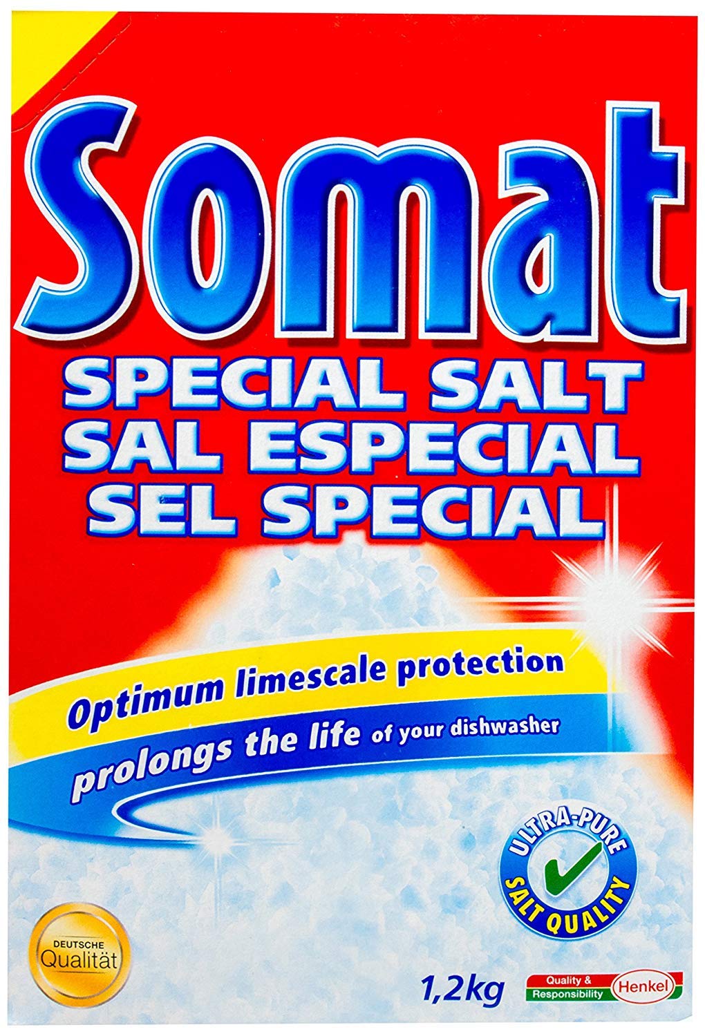 Somat Dishwasher Salt Water Softener - Special Salt Coarse-Grained - Lime Protection, Ensures Soft Water, Anti-Water Stains, Prolongs The Life of The Dishwasher, 1.2 KG (2.6 LB), 2 Pack