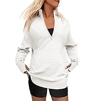ANRABESS Women's 2024 Fall Long Sleeve Half Zip Casual Oversized Ribbed Knit Pullover Sweater Top Thumb Hole Trendy Outfits