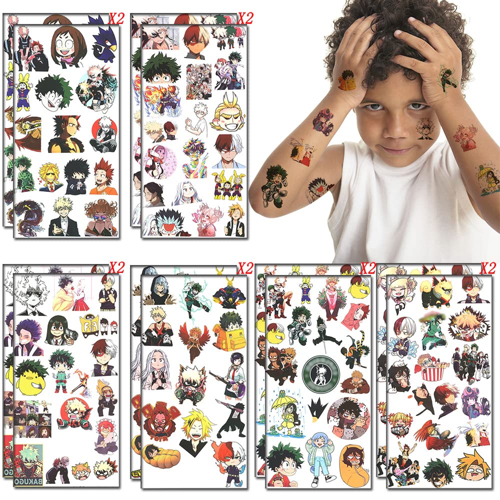12 Sheets Cute Temporary Tattoos for Kids, Party Supplies Anime Party Favors Birthday Decorations Cartoon Party Decorations for Kids Boys Girls Party Game Reward Gifts