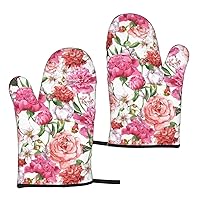 Garden Peony Print Heat Resistant Microwave Gloves for Kitchen Baking Cooking Grilling BBQ 5.9