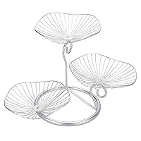 3-Tier Fruit Basket Stand Decorative Iron Fruit Bowl, Silver Metal Wire Fruit Holder Storage Trays Table Countertop Holder for Vegetables Bread Snack, Modern Fruit Bowls for Kitchen Home Use