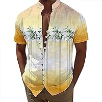 Funky Hawaiian Shirts for Men Fashion 3D Printed Short Sleeve Summer Vacation T-Shirts Banded Collar Button Down Casual Tees