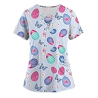 Short Sleeve Tops Women's Shirt Easter Printed Blouse Trendy Tunic V-Neck Pocket Loose Tee Trendy Shirt