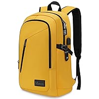 Mancro Travel Laptop Backpack with USB Charging Port, 15.6 in Anti Theft Backpack for Women Men, Computer Bag Fits 15.6 Inch Laptop and Notebook Backpack Gift, Yellow