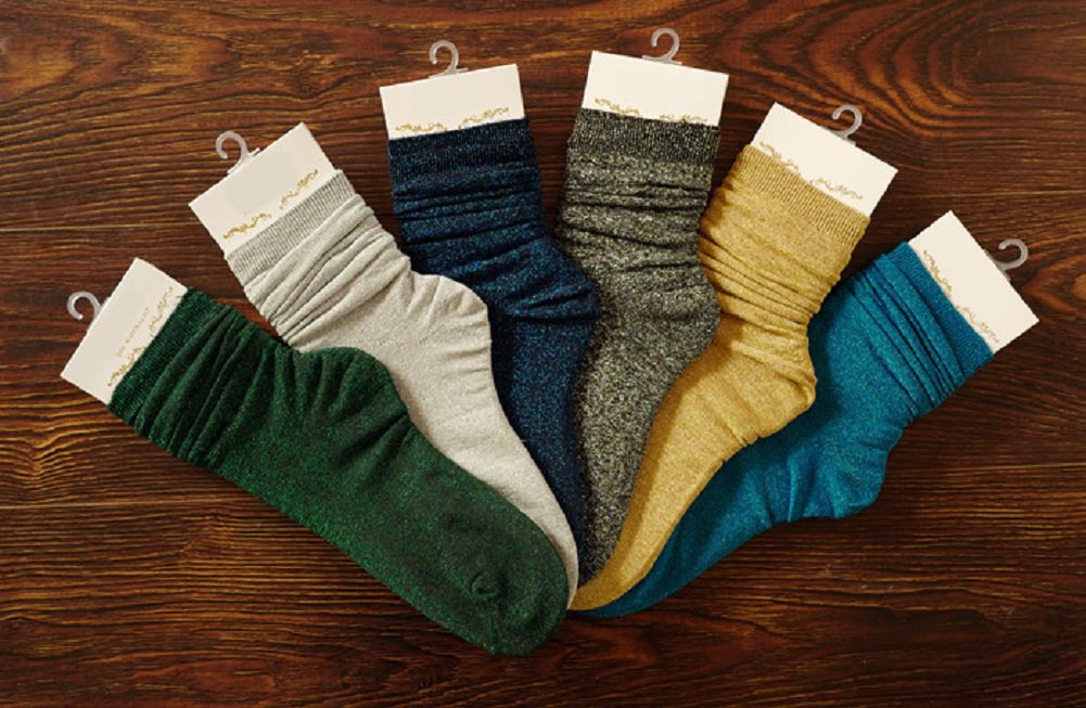 LeJulyeekay Glitter Shiny Socks for Women Retro Loose Socks Short Tube Crew Socks