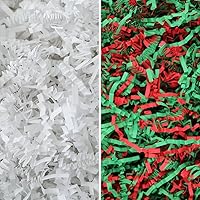 MagicWater Supply - White & Red Green (1 LB per color) - Crinkle Cut Paper Shred Filler great for Gift Wrapping, Basket Filling, Birthdays, Weddings, Anniversaries, Valentines Day