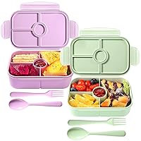 Jeopace Bento Box for Kids,Kids Bento Box Lunch Box with 4Compartments,Lunch Containers for Kids Microwave Safe(Flatware Included,LightGreen+LightPurple)