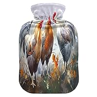 Hot Water Bottle with Cover 1L Warm Water Bottle for Hot and Cold Compress Hot and Cold Therapies,Hand Feet Warmer,Rooster